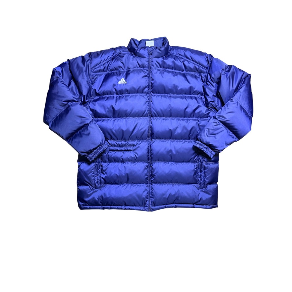 Adidas Puffer Jacket Mens 2XL AZF001 Blue Down Insulated Full Zip EUC